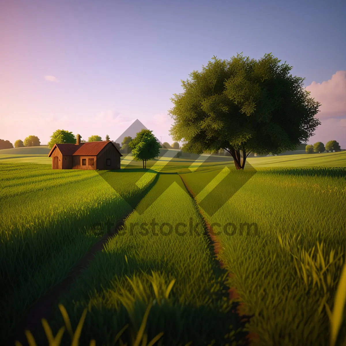 Picture of Vibrant Rapeseed Field in Rural Farm Landscape