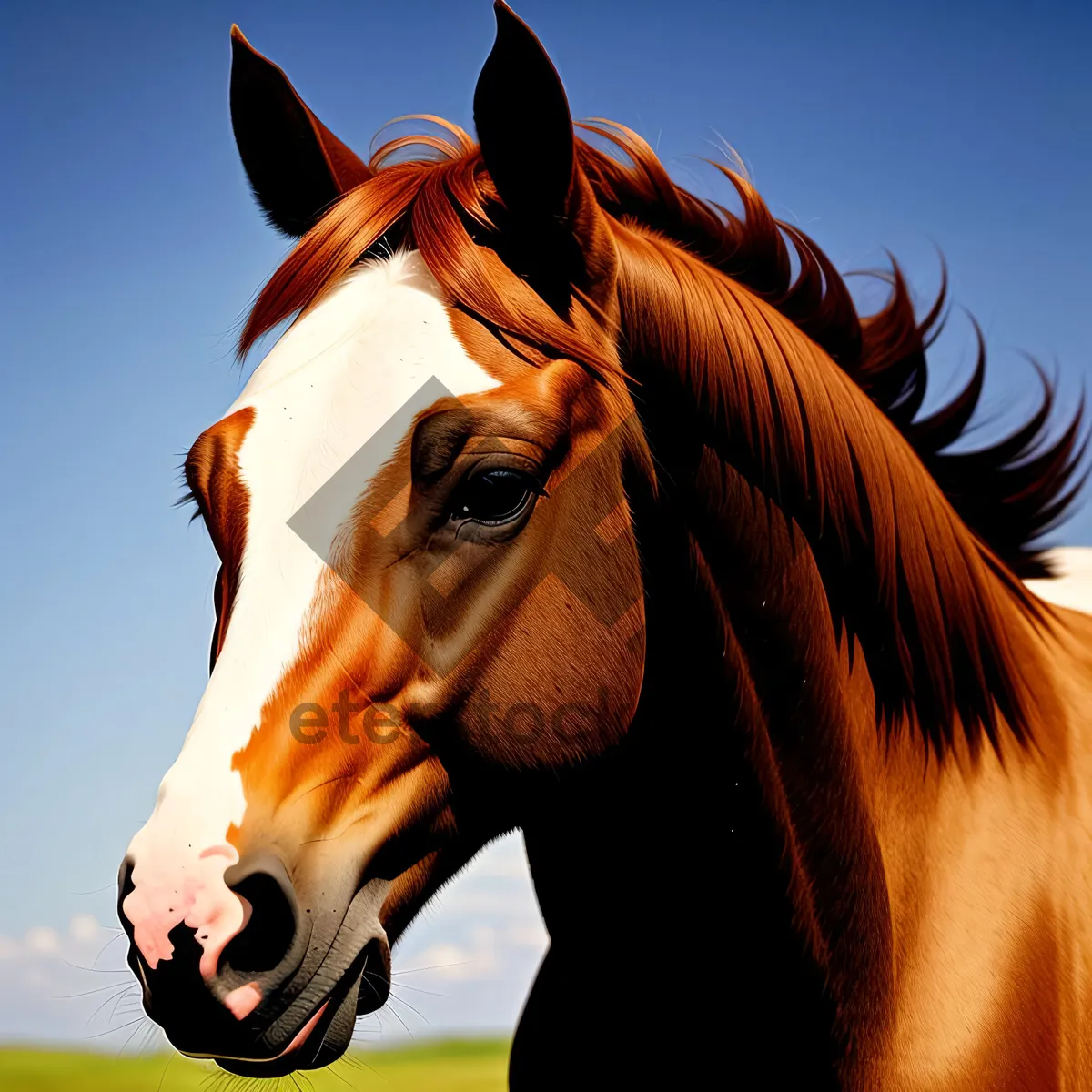 Picture of Brown Stallion in Rural Pasture