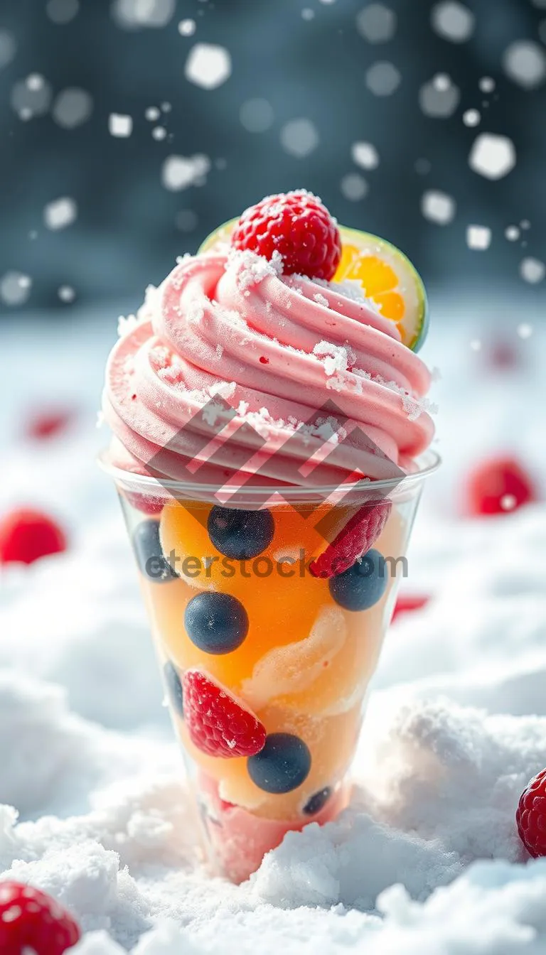 Picture of Healthy fruit dessert plate with assorted berries and cream