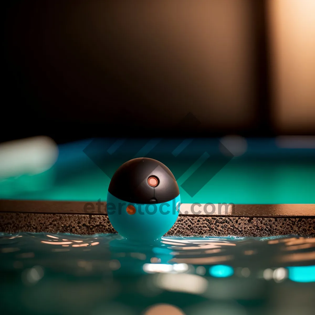 Picture of Portable computer on pool table with glowing background.