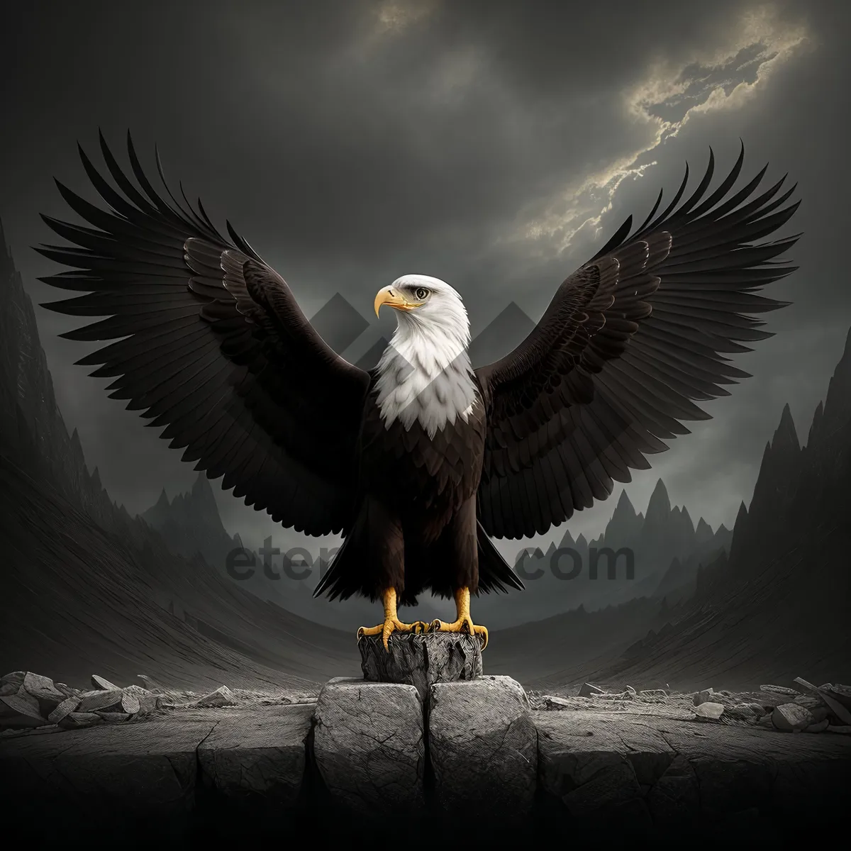 Picture of Majestic Bald Eagle in Mid-Flight Soaring Gracefully