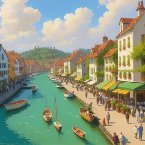 Charming Riverside Townscape with Historic Architecture