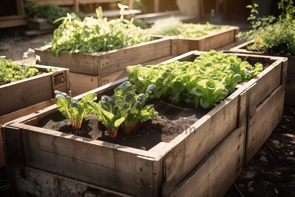 Picture of Fresh Basil Plant in Summer Garden