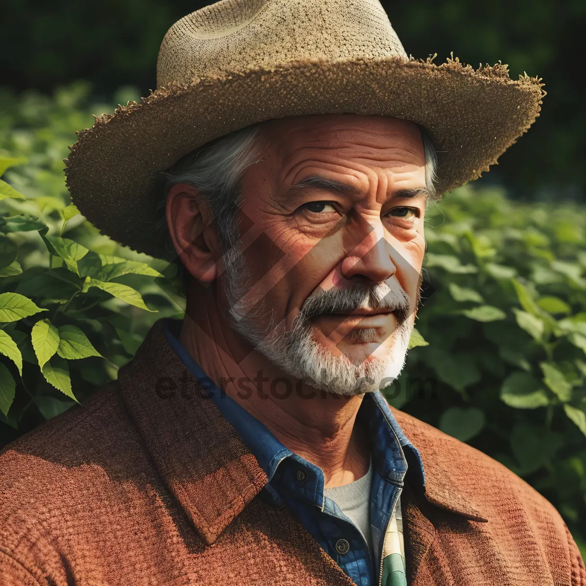 Picture of Happy senior man in cowboy hat and beard portrait