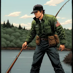 Outdoor Golfer Man with Fishing Rod