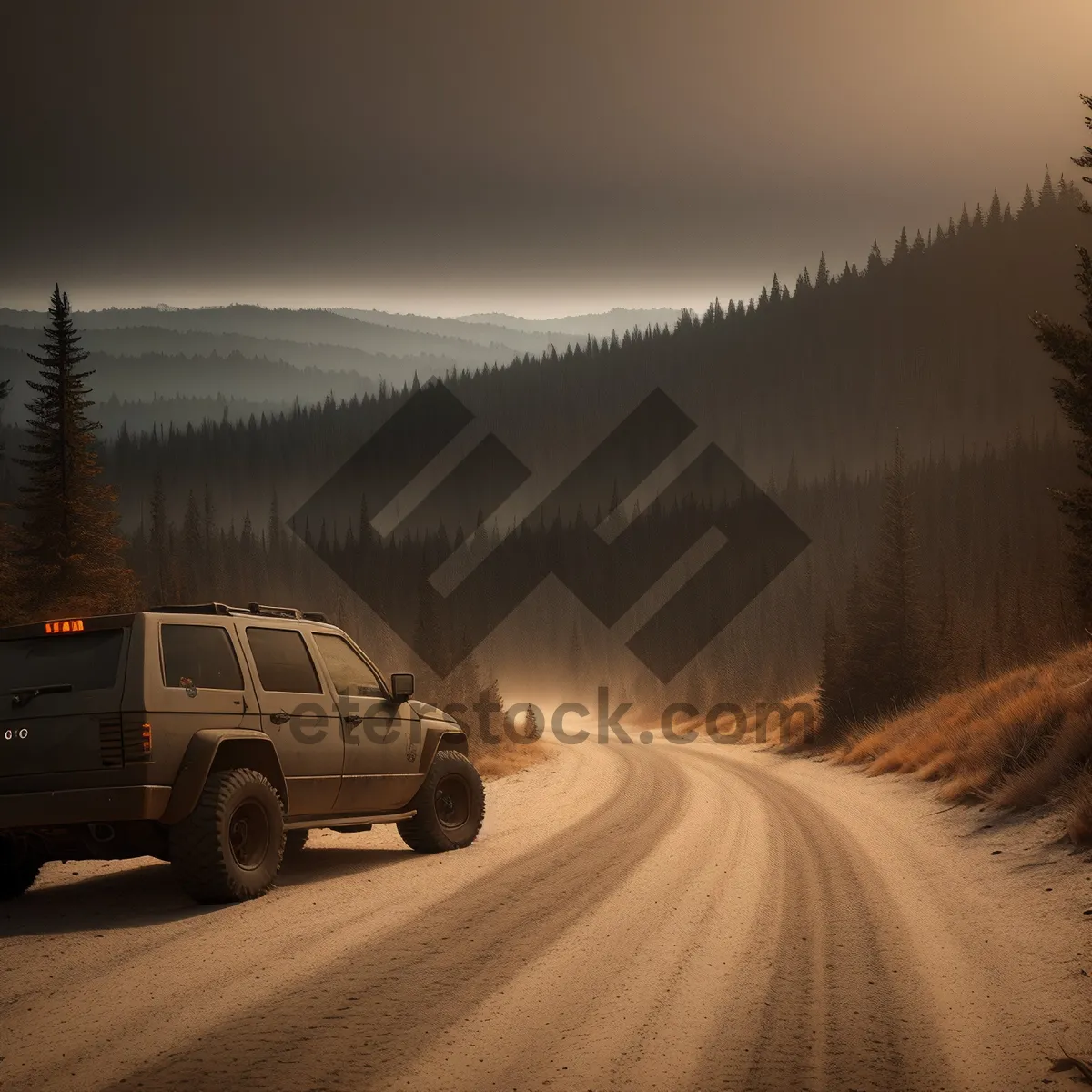 Picture of Jeep cruising on sandy highway under clear sky