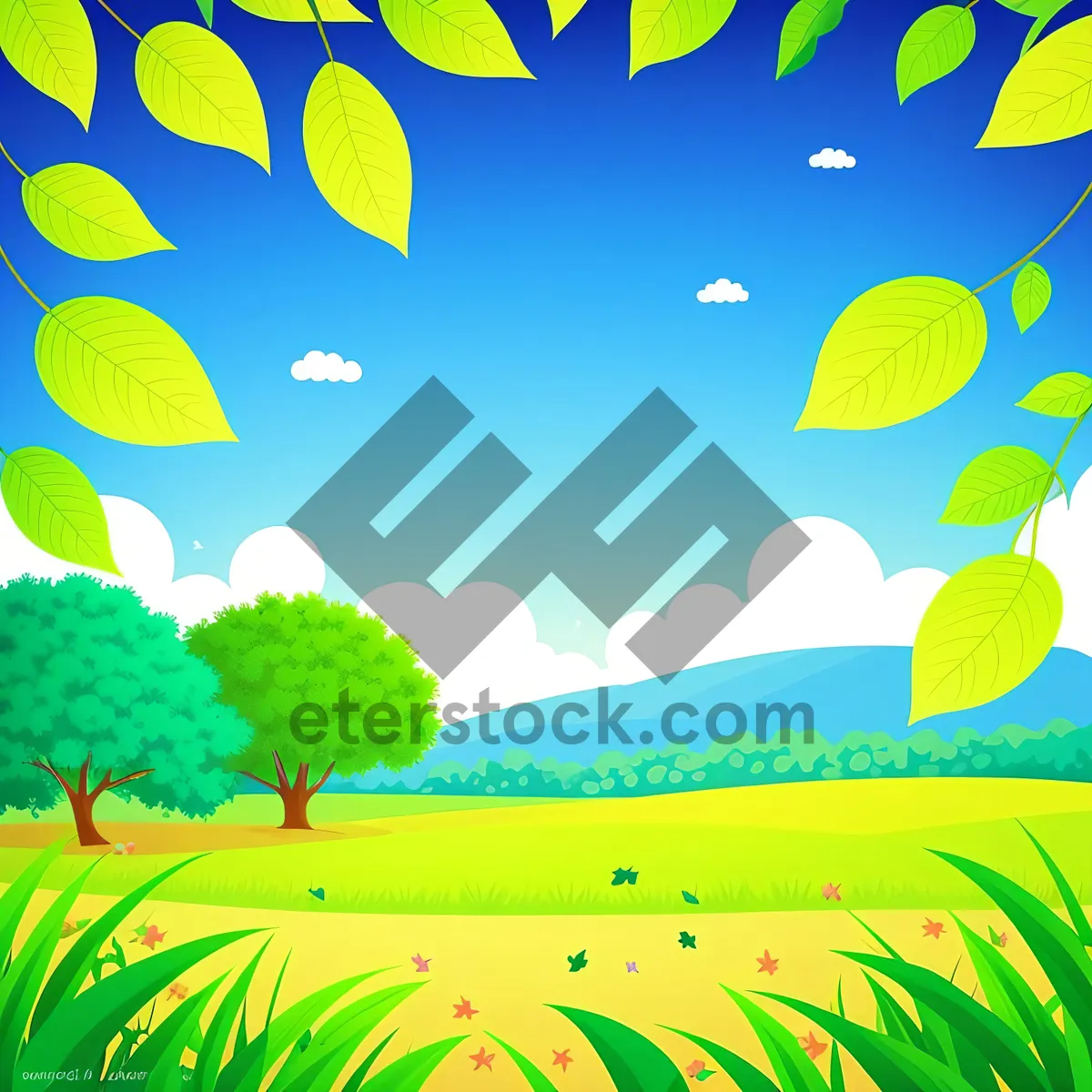 Picture of Summer Graphic Tree Wallpaper - Leafy Seasonal Element Design