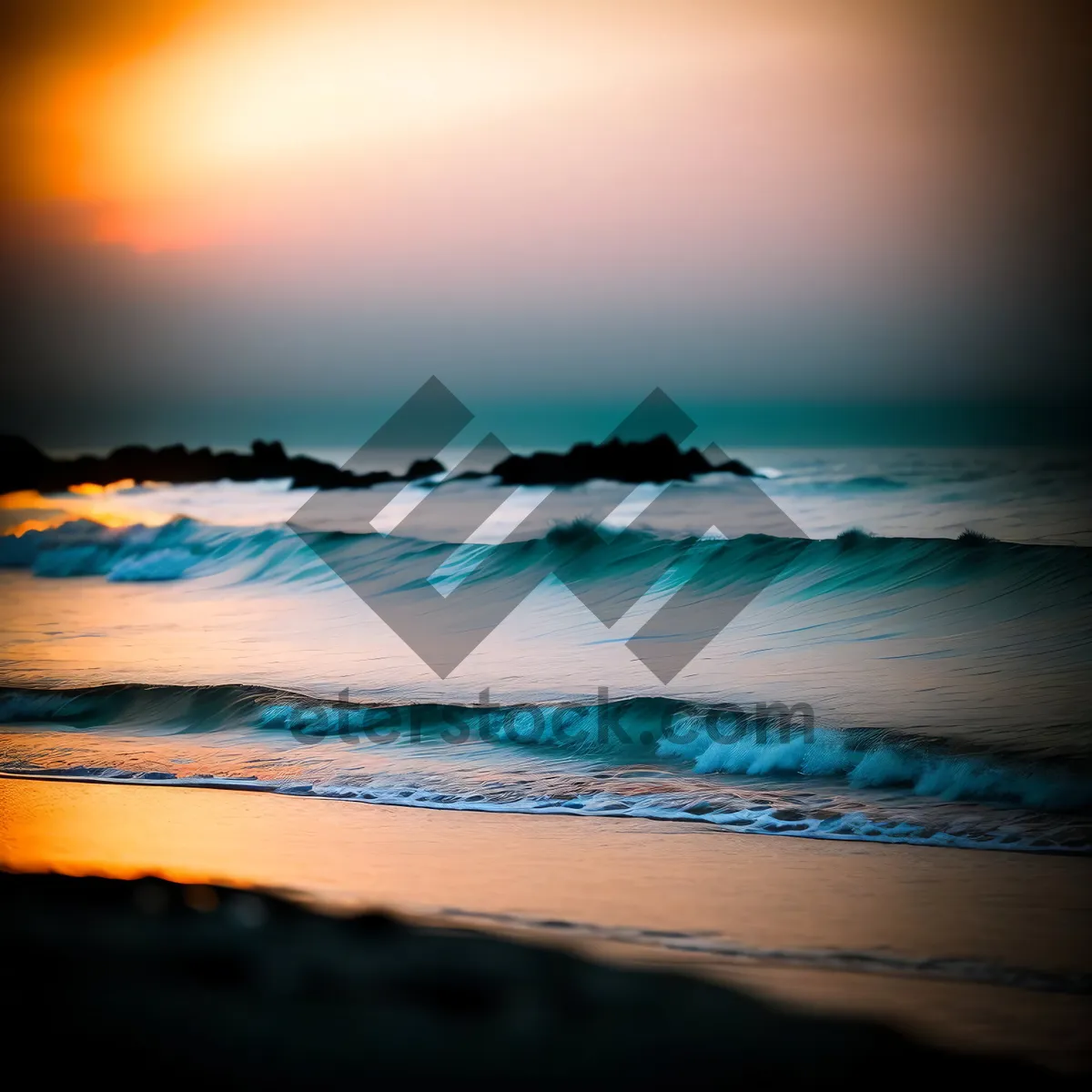 Picture of Golden Sunset Over Turquoise Seascape