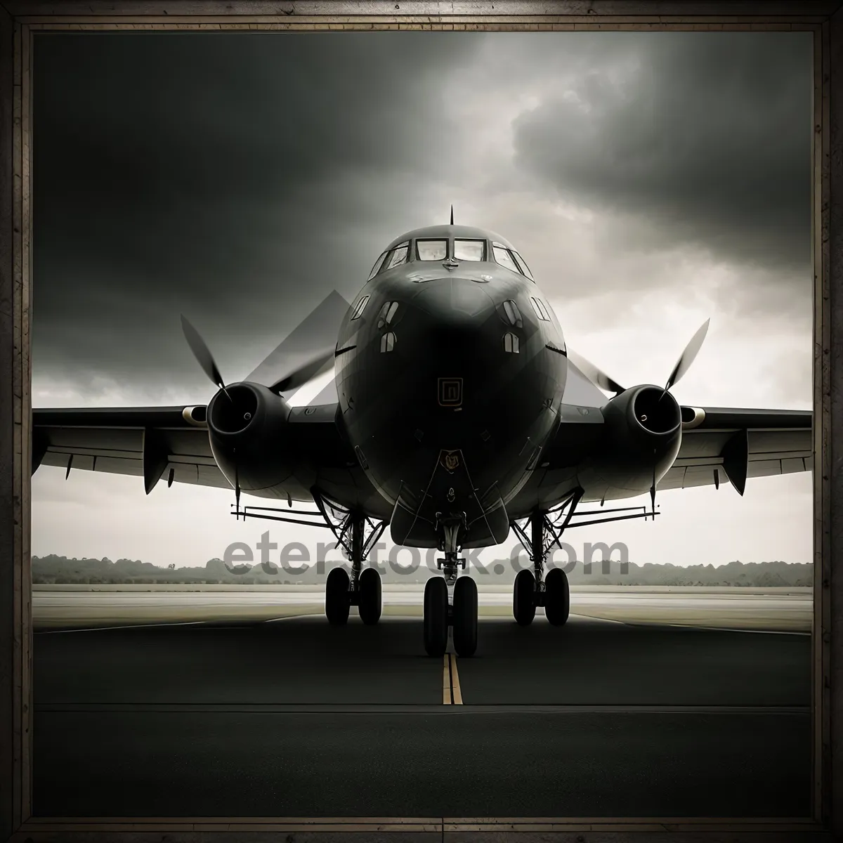 Picture of Warplane parked on airport runway, ready for flight