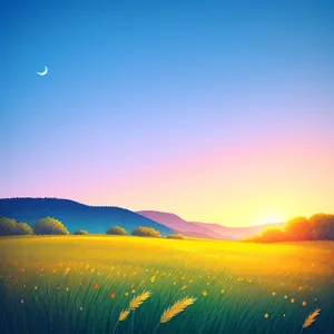 Vibrant Sunsetting Over Rural Meadow