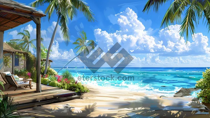 Picture of Tropical paradise beach with palm trees and clear water.