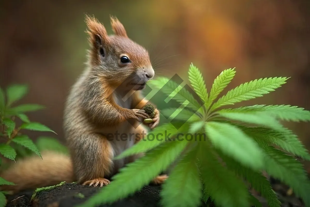 Picture of Cute brown squirrel eating in the park.