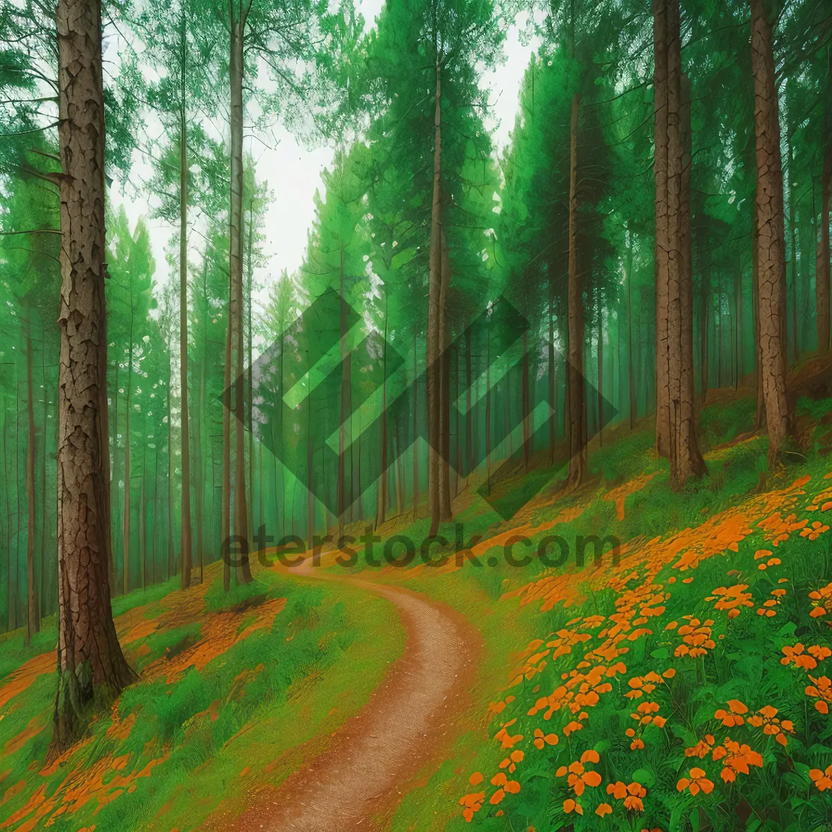 Picture of Serene Pathway through Lush Woodland Park