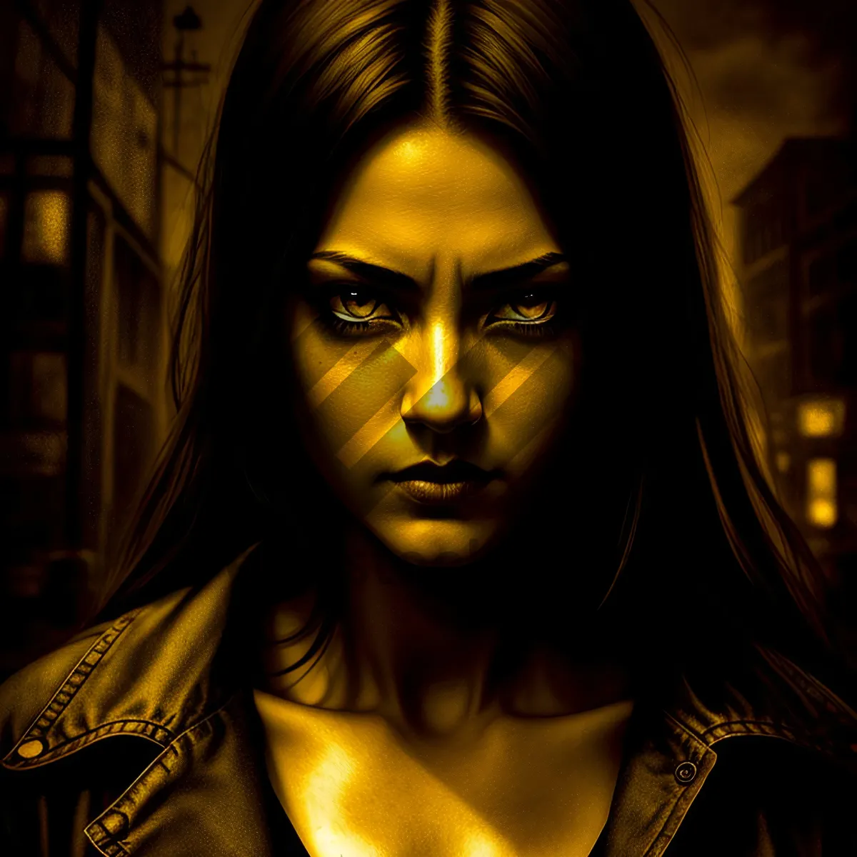 Picture of Dark-haired beauty in alluring black robe and mask.