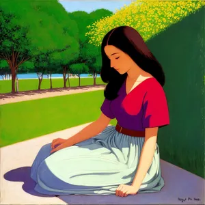 Happy student sitting on grass, smiling.