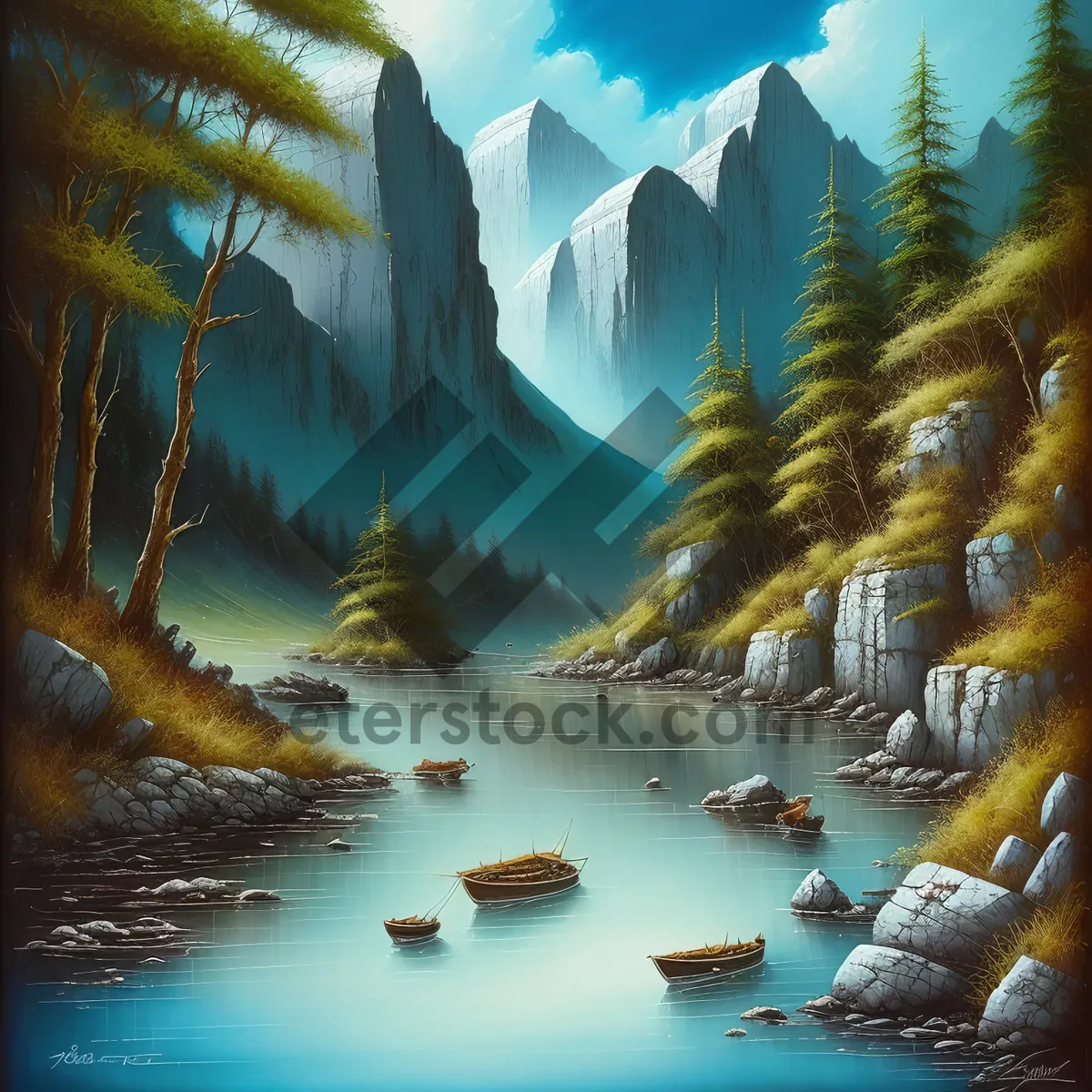 Picture of Serene Reflections: Tranquil Lake amidst Lush Forest