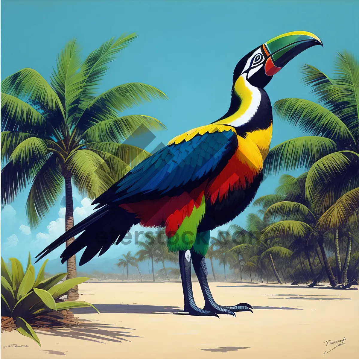 Picture of Colorful Macaw on Tropical Beach