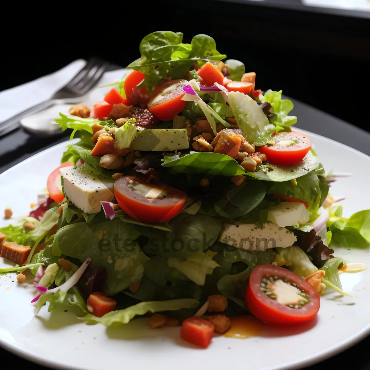 Picture of Fresh gourmet salad with healthy vegetables and cheese