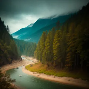 Majestic mountain range reflecting on serene lake.