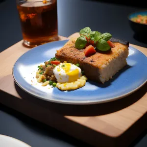 Delicious gourmet dinner plate with fresh vegetable salad