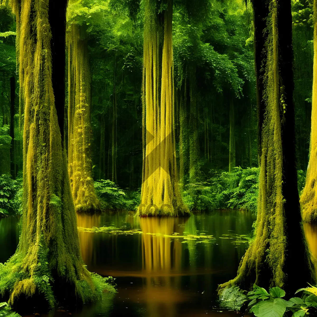 Picture of Tranquil Waterside Beauty - A Serene Forest Oasis