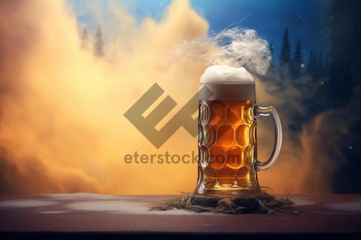 Picture of Golden Beer Glass with Frothy Lager Ale