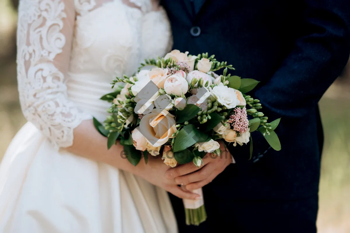 Picture of Romantic floral wedding bouquet with pink roses