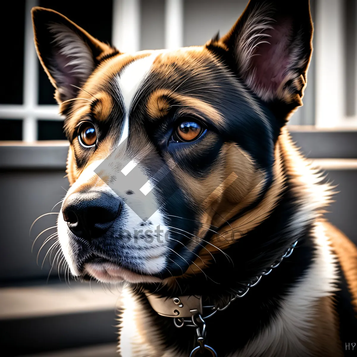 Picture of Adorable Brown Shepherd Puppy on Leash.