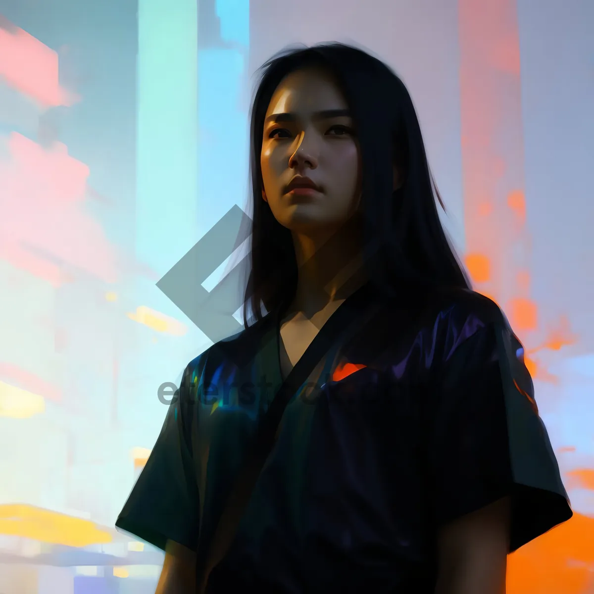 Picture of Smiling brunette businesswoman in professional suit at office