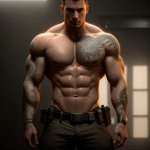 Muscular Male Fitness Model Flexing Biceps
