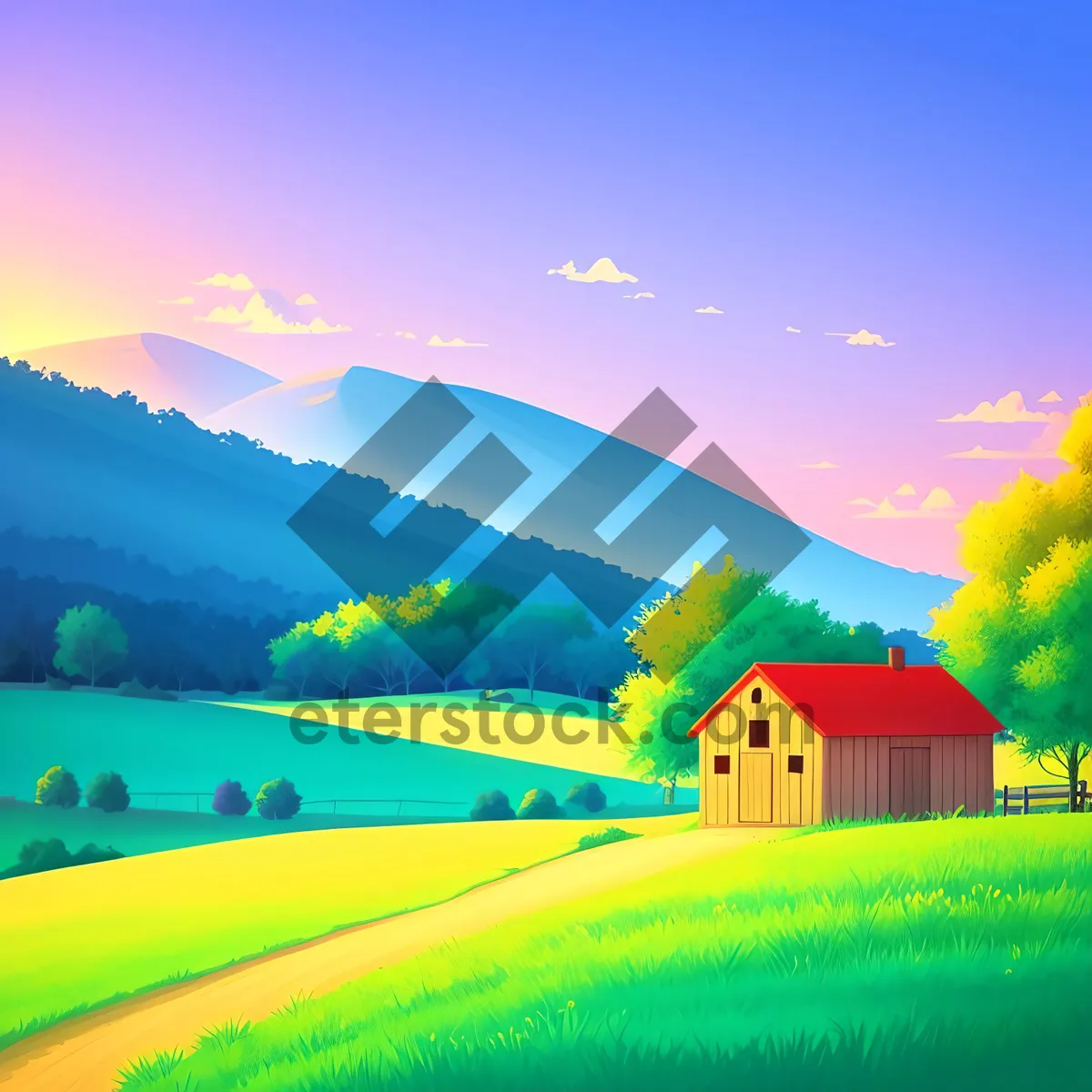 Picture of Summer Meadow Landscape with Clear Blue Sky