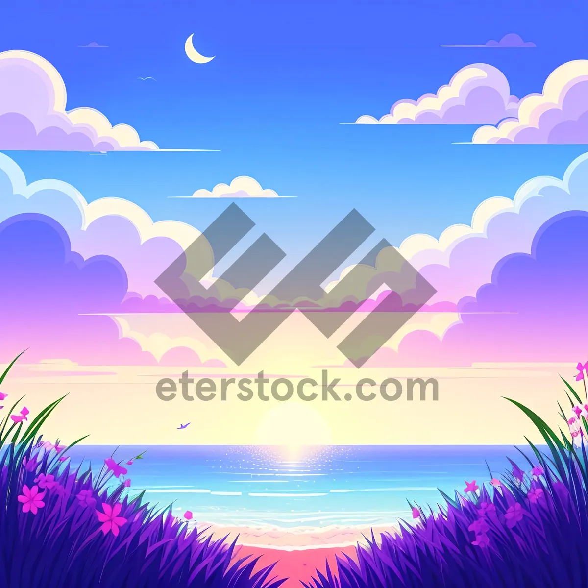 Picture of Starry Winter Night: Graphic Art Wallpaper with Moon and Stars