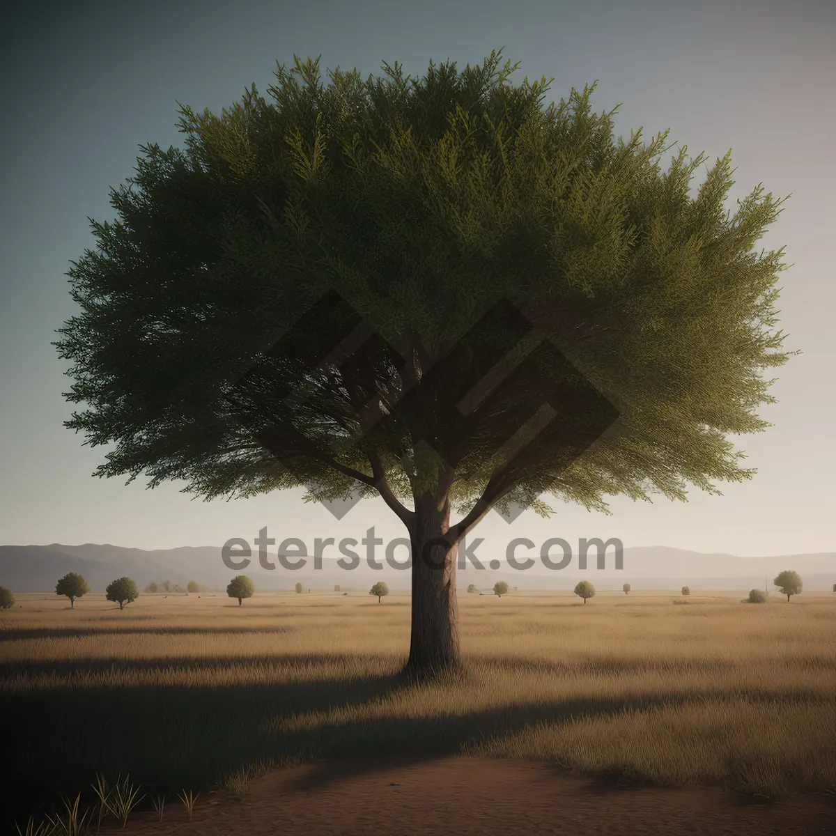 Picture of Idyllic Countryside Landscape with Majestic Trees and Rolling Fields