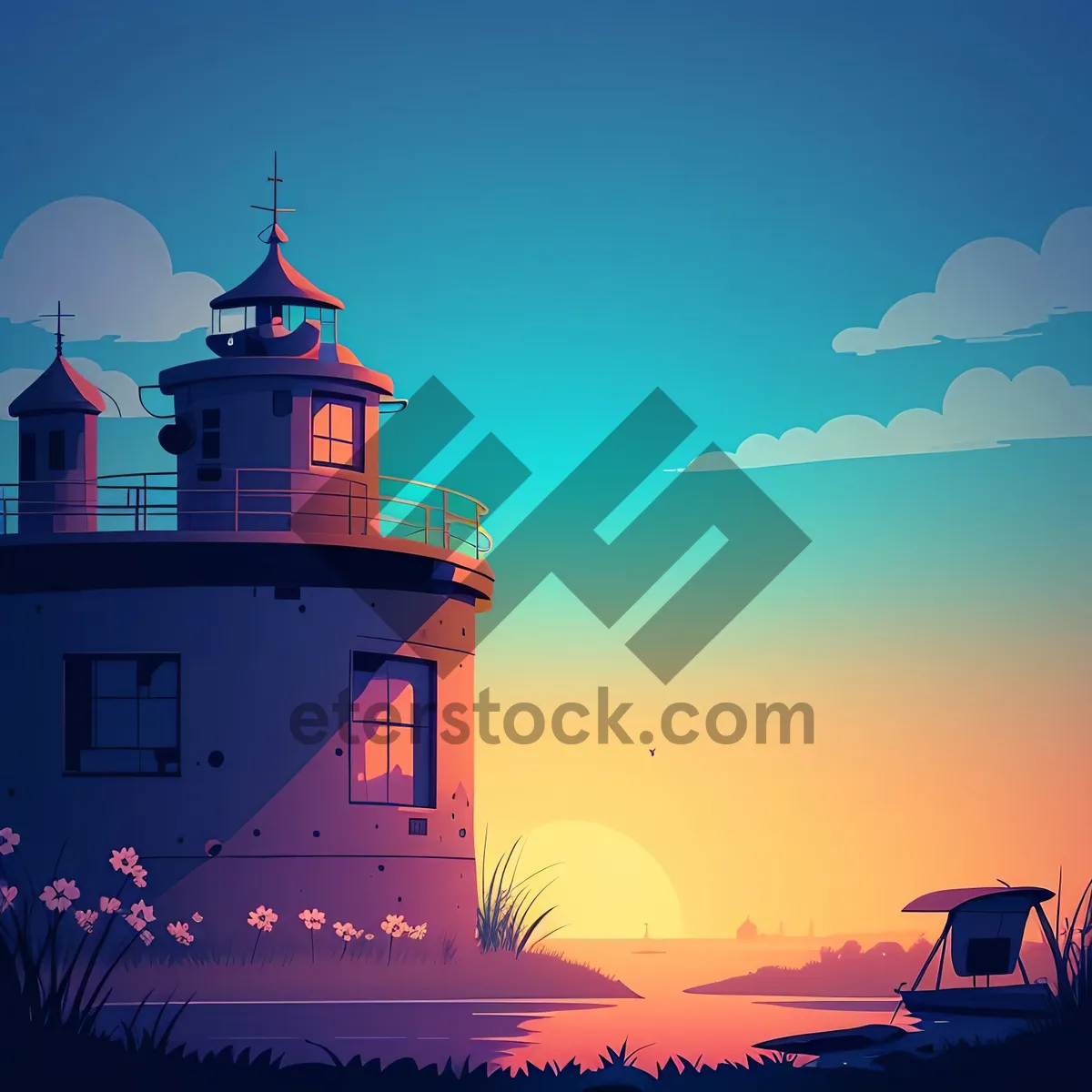 Picture of Serene Sunset View of Historic Lighthouse by the Sea
