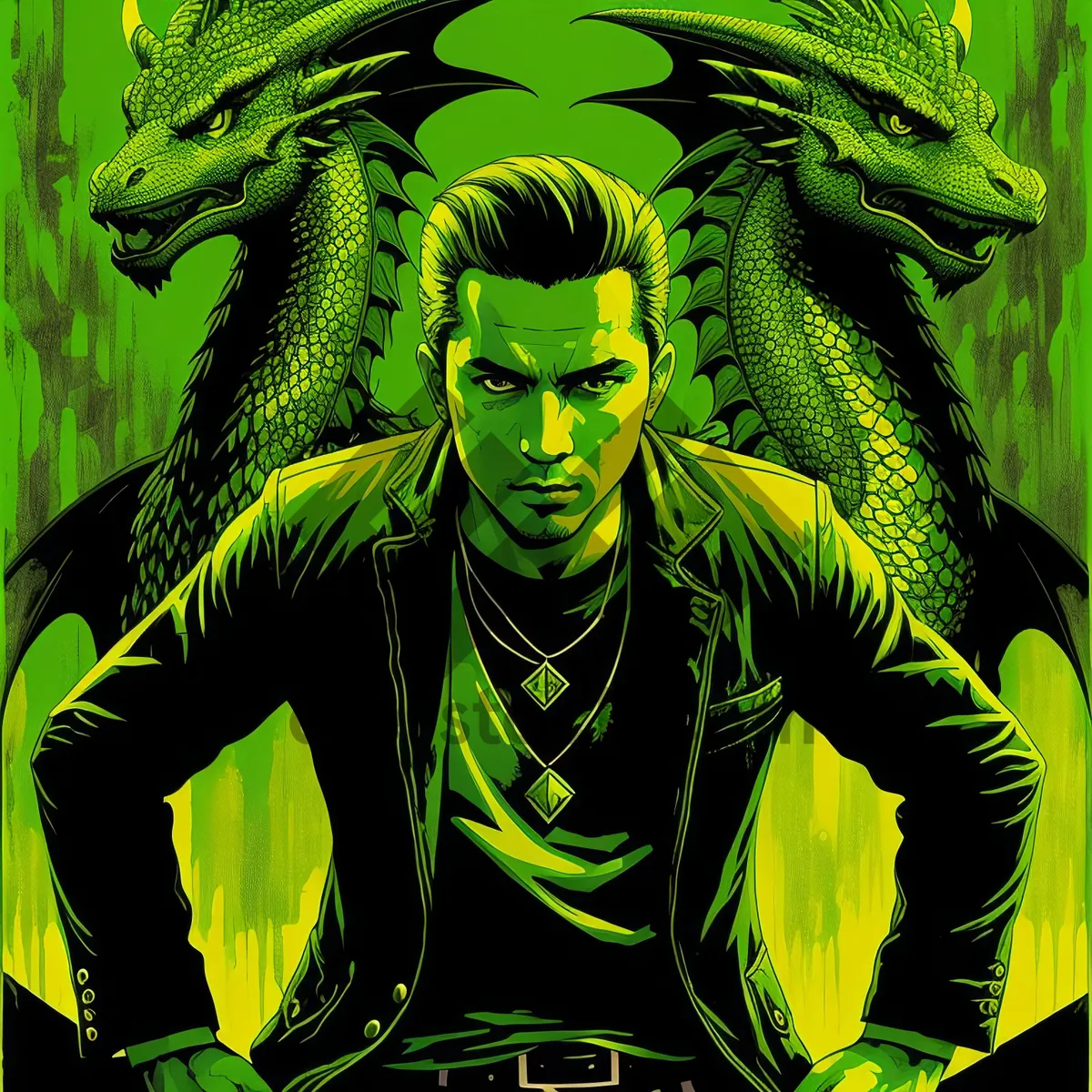 Picture of Colorful Comic Snake Art: The Green & Black Mambas