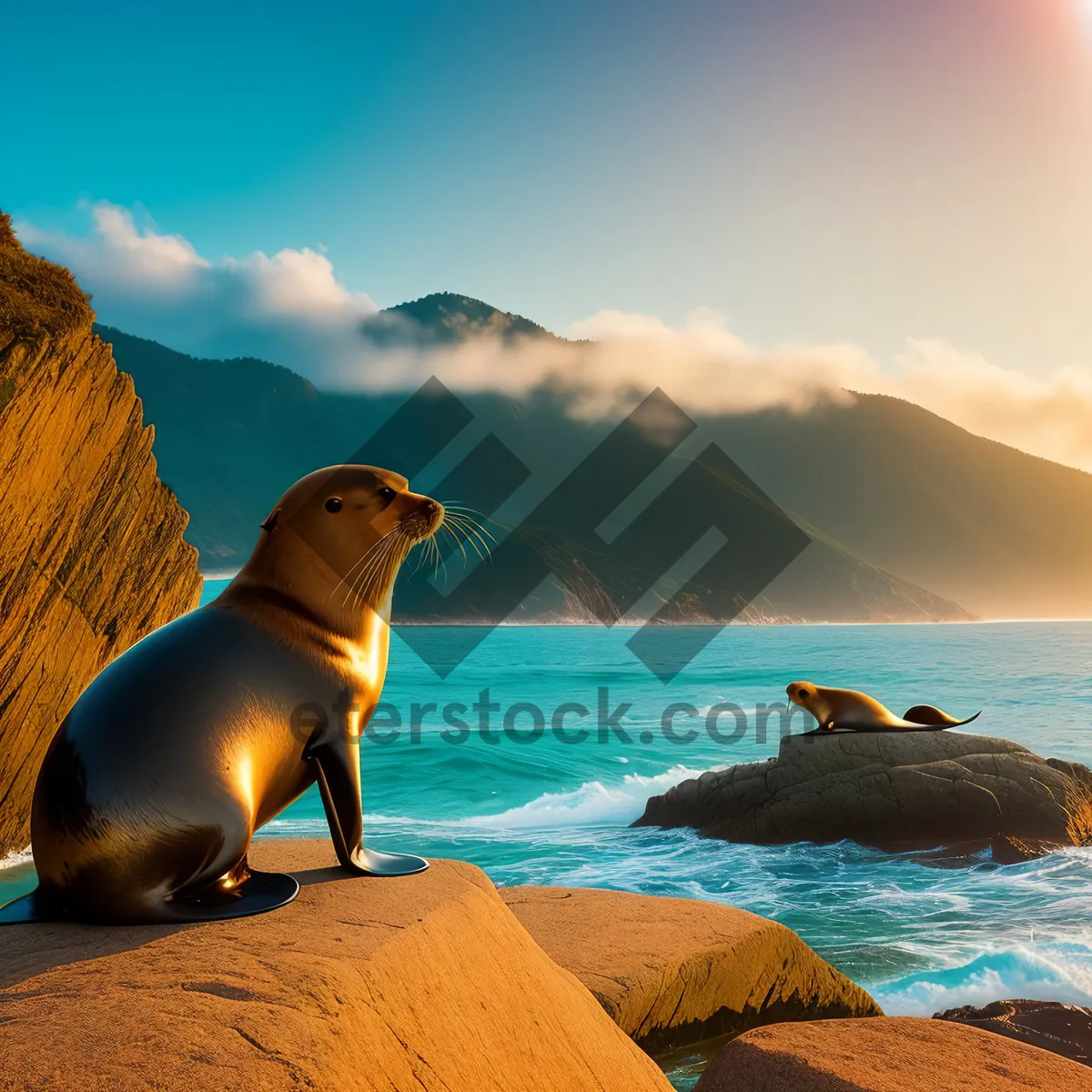 Picture of Serene Sea Lion Relaxing on Sandy Beach