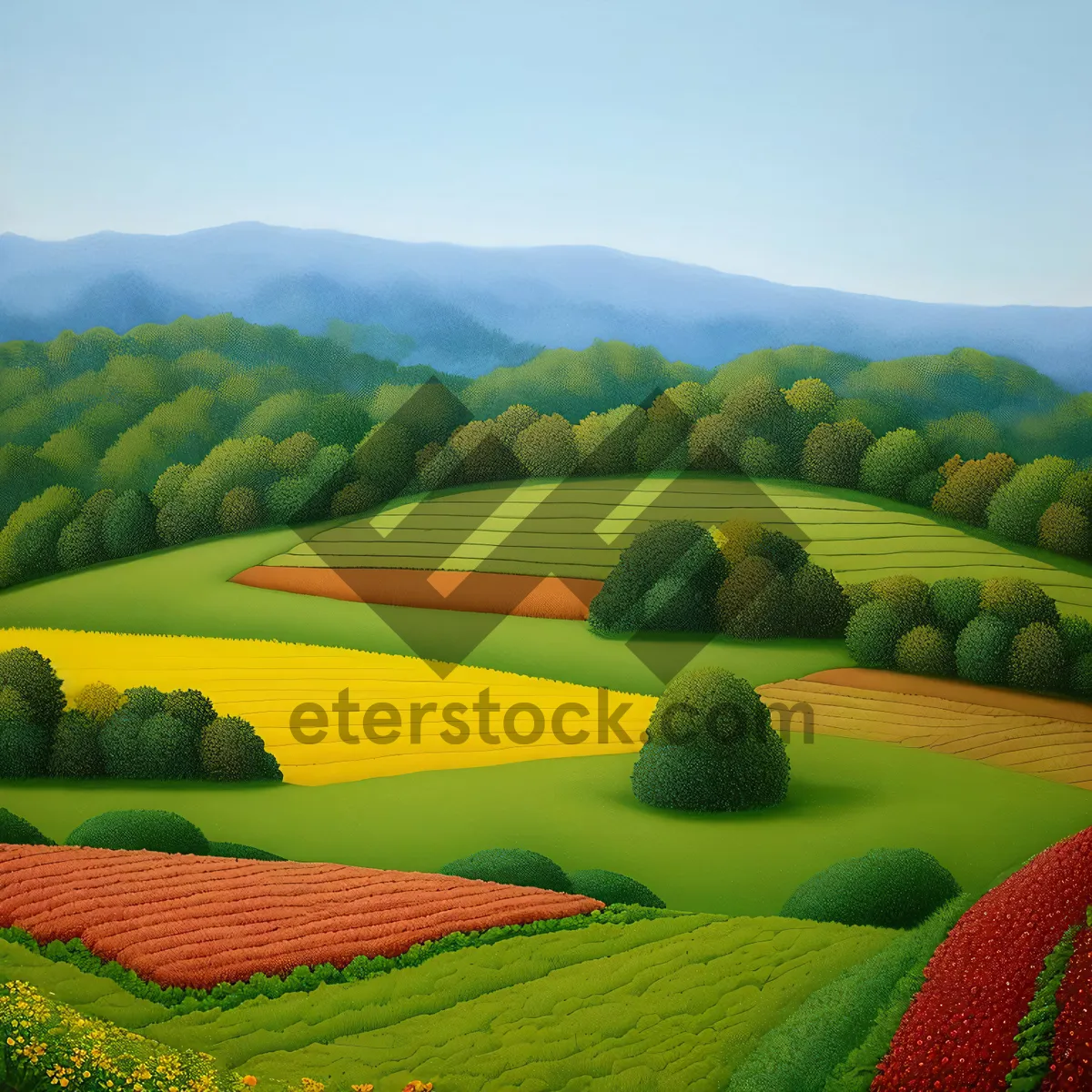 Picture of Rustic Farm Landscape with Rolling Hills