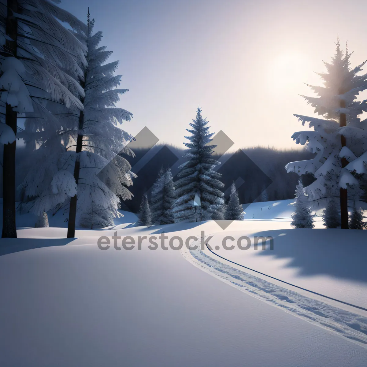 Picture of Frosty Alpine Wonderland: Snowy Mountains and Evergreen Trees