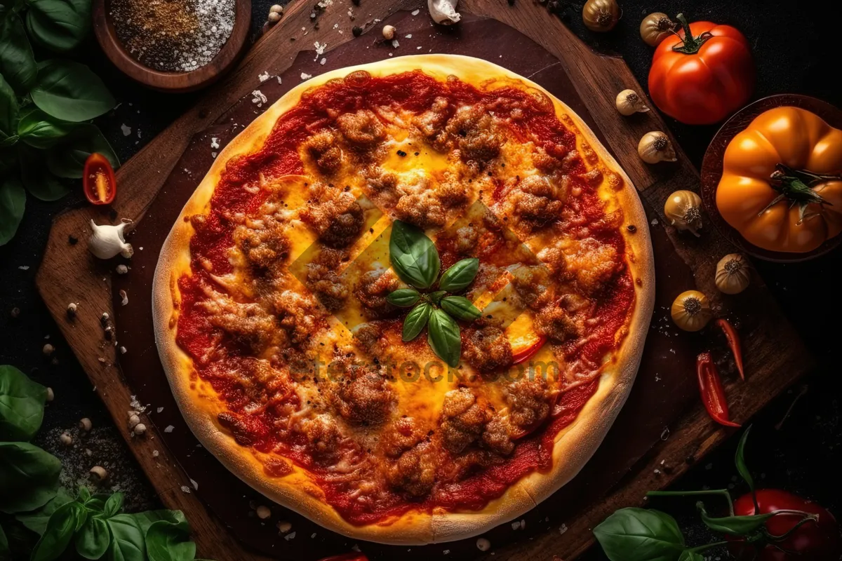 Picture of Delicious pizza with mozzarella and peppers