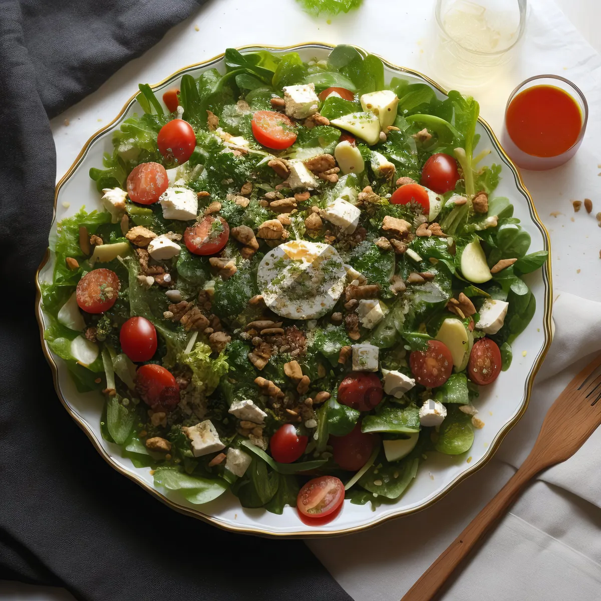 Picture of Fresh garden salad with mixed vegetables and olives