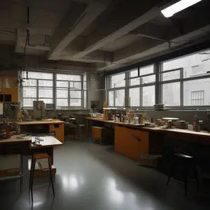 Modern restaurant interior with wooden furniture and lighting