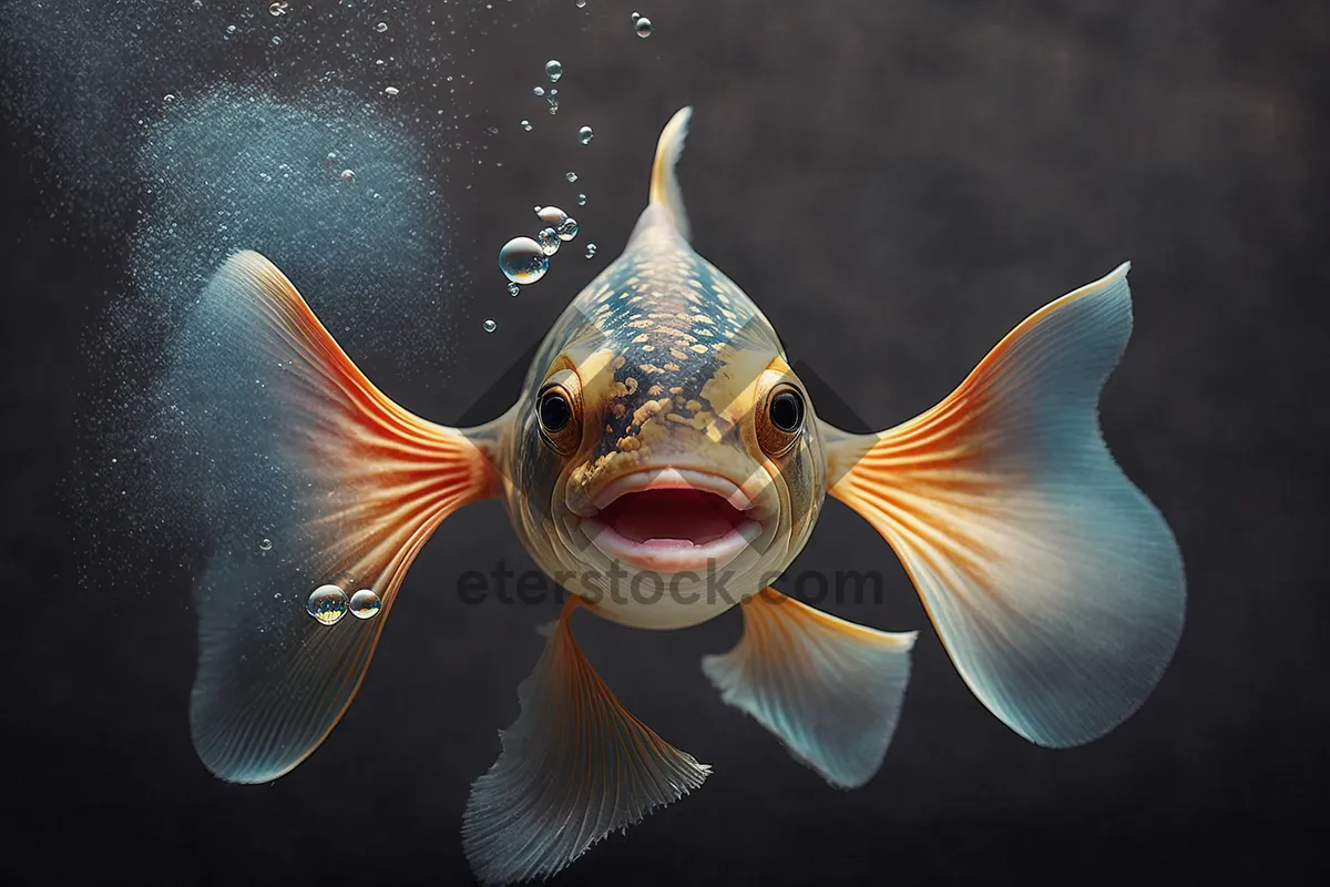 Picture of Tropical marine fish swimming in aquarium reef.