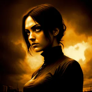 Stylish brunette lady with alluring black portrait.