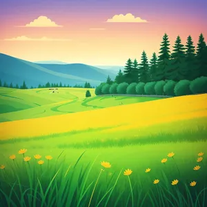 Idyllic Countryside Sunset Over Rolling Green Fields