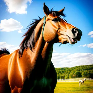 Majestic Thoroughbred Stallion Galloping Through Ranch Field