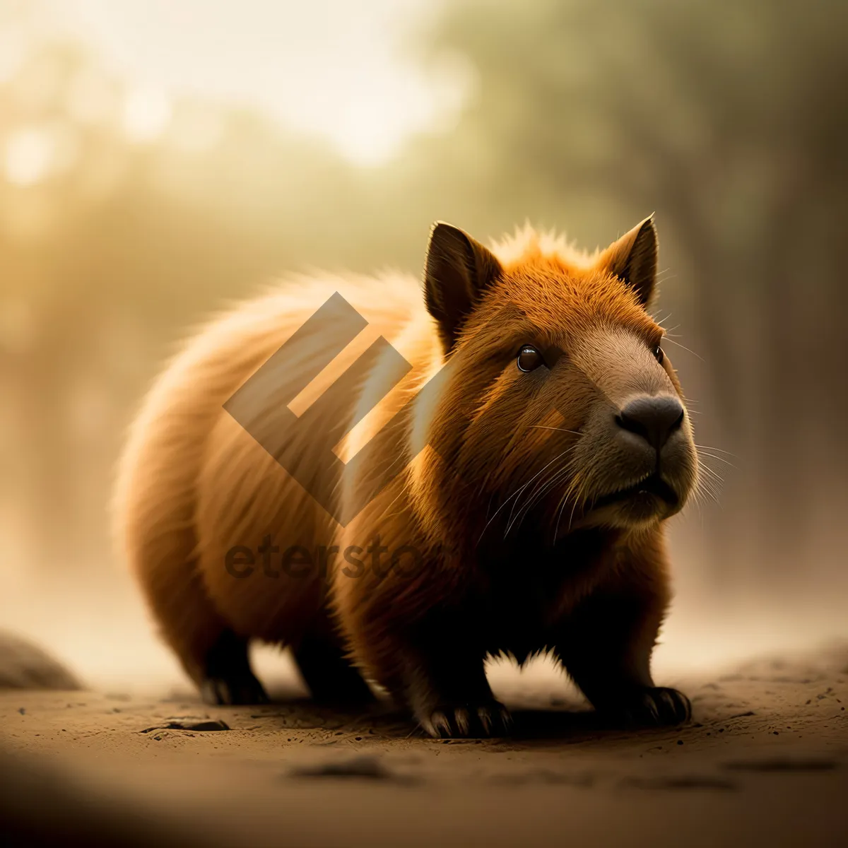 Picture of Adorable Brown Piglet with Furry Ears