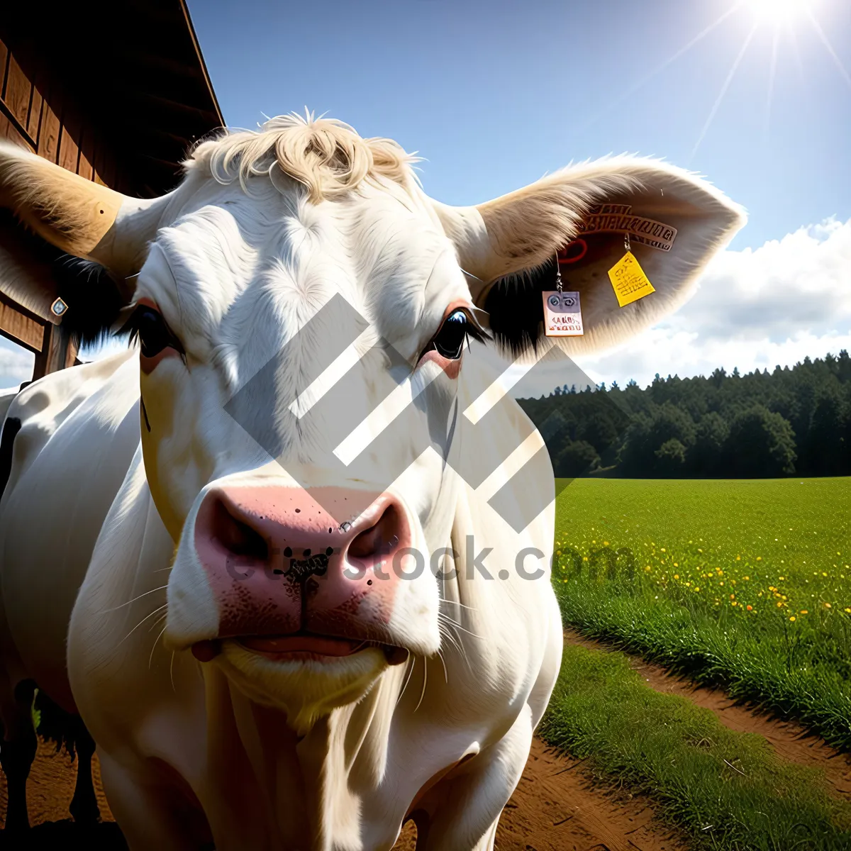 Picture of Rural Bovine Grazing in Green Meadow