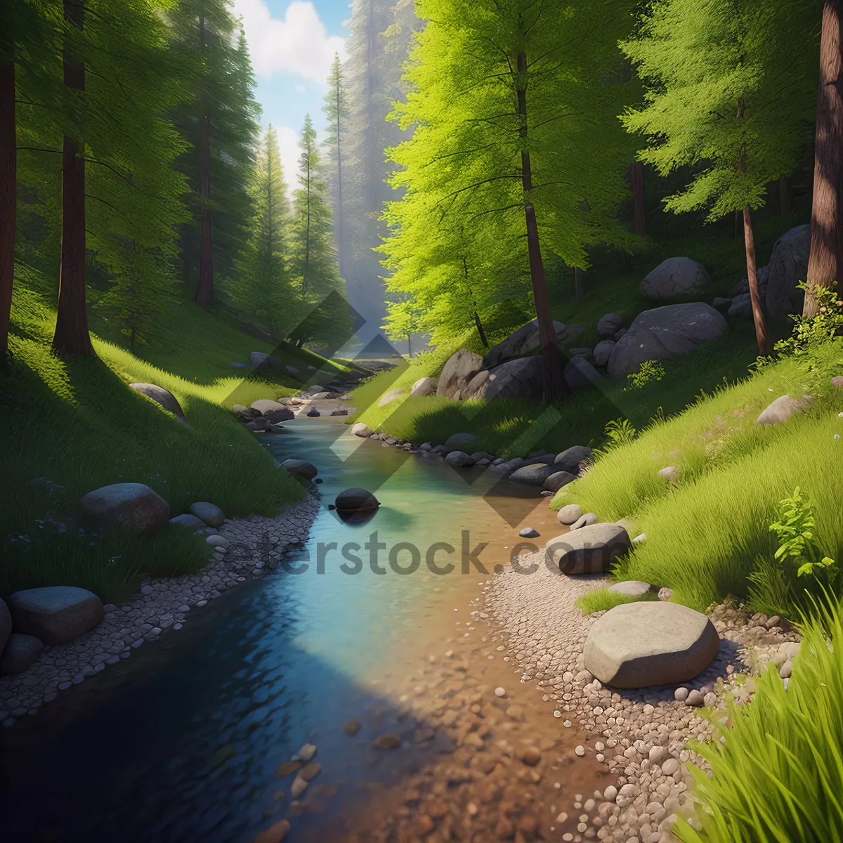 Picture of Tranquil Waterscape in Lush Forest Park