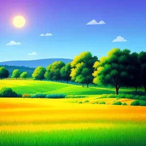 Vibrant Rural Landscape with Colorful Meadow and Clear Sky