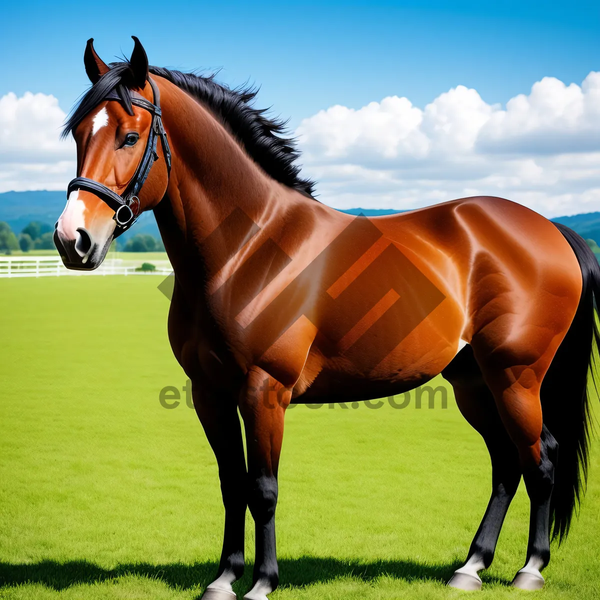 Picture of Thoroughbred Stallion Running in Rural Meadow.